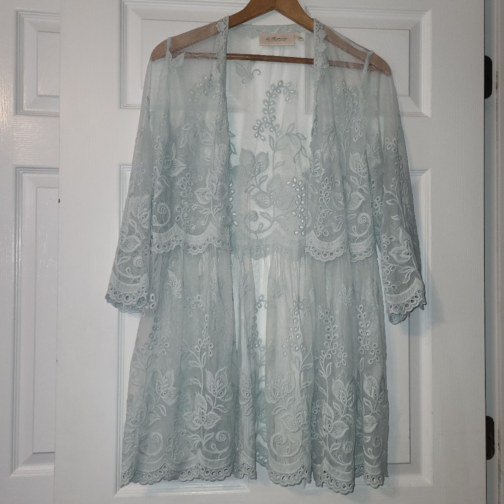 La Bellum Hillary Scott‎ Mesh Lace Kimono Women's Size Small Green